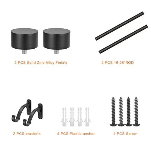 Mayrhyme 1-Inch Diameter Adjustable Curtain Rod Set 25.4mm (16-28") | Matte Black, Heavy-Duty Aluminum Brackets thumbnail 3