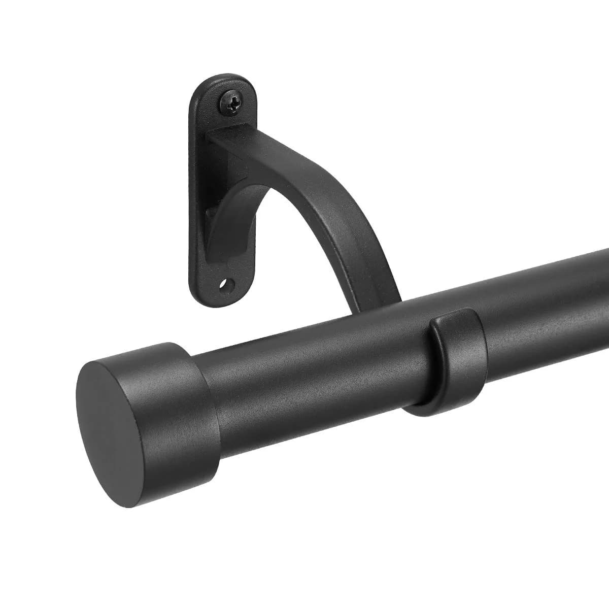 Mayrhyme 1-Inch Diameter Curtain Rod Set Matte Black 28-48" | Heavy-Duty Aluminum Brackets & Finials for Windows - main product image