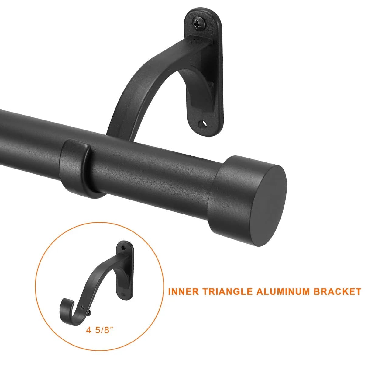 Mayrhyme 1-Inch Diameter Curtain Rod Set Matte Black 28-48" | Heavy-Duty Aluminum Brackets & Finials for Windows - view 2