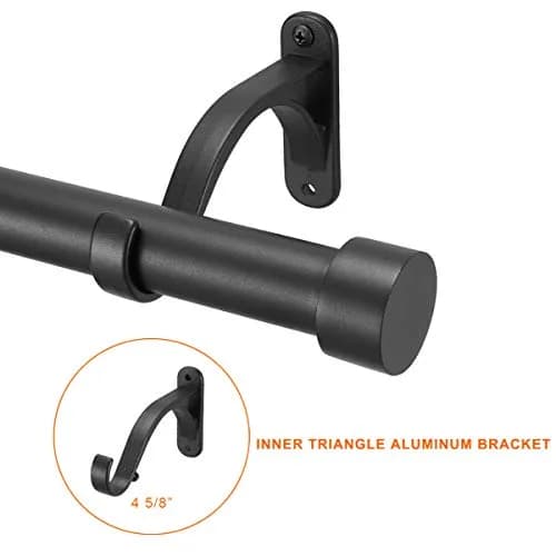 Mayrhyme 1-Inch Diameter Curtain Rod Set Matte Black 28-48" | Heavy-Duty Aluminum Brackets & Finials for Windows thumbnail 2
