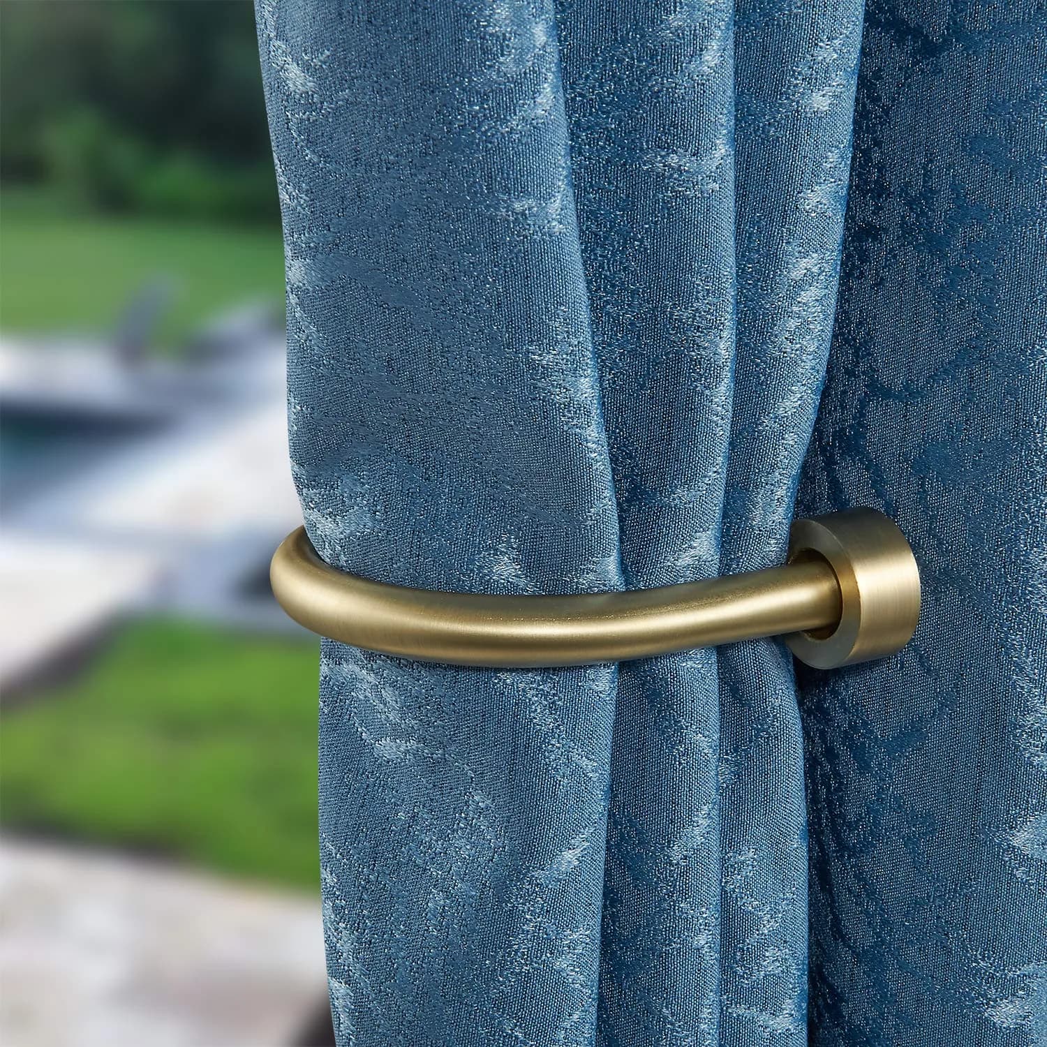 Mayrhyme Brass Matte Metal Curtain Holdbacks Set of 2 | Rust-Proof Decorative Drapery Holders with Zinc Alloy Cap Finials - main product image