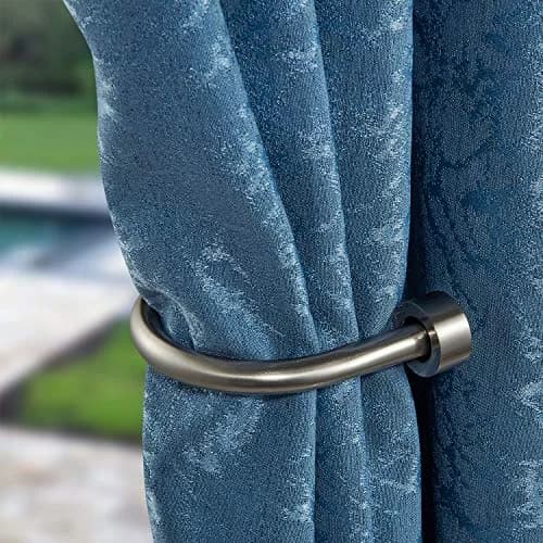 Mayrhyme Decorative Curtain Holdbacks Set of 2 with Zinc Alloy Cap Finials, Satin Nickel | 18.5cm (7.3") Projection thumbnail 1