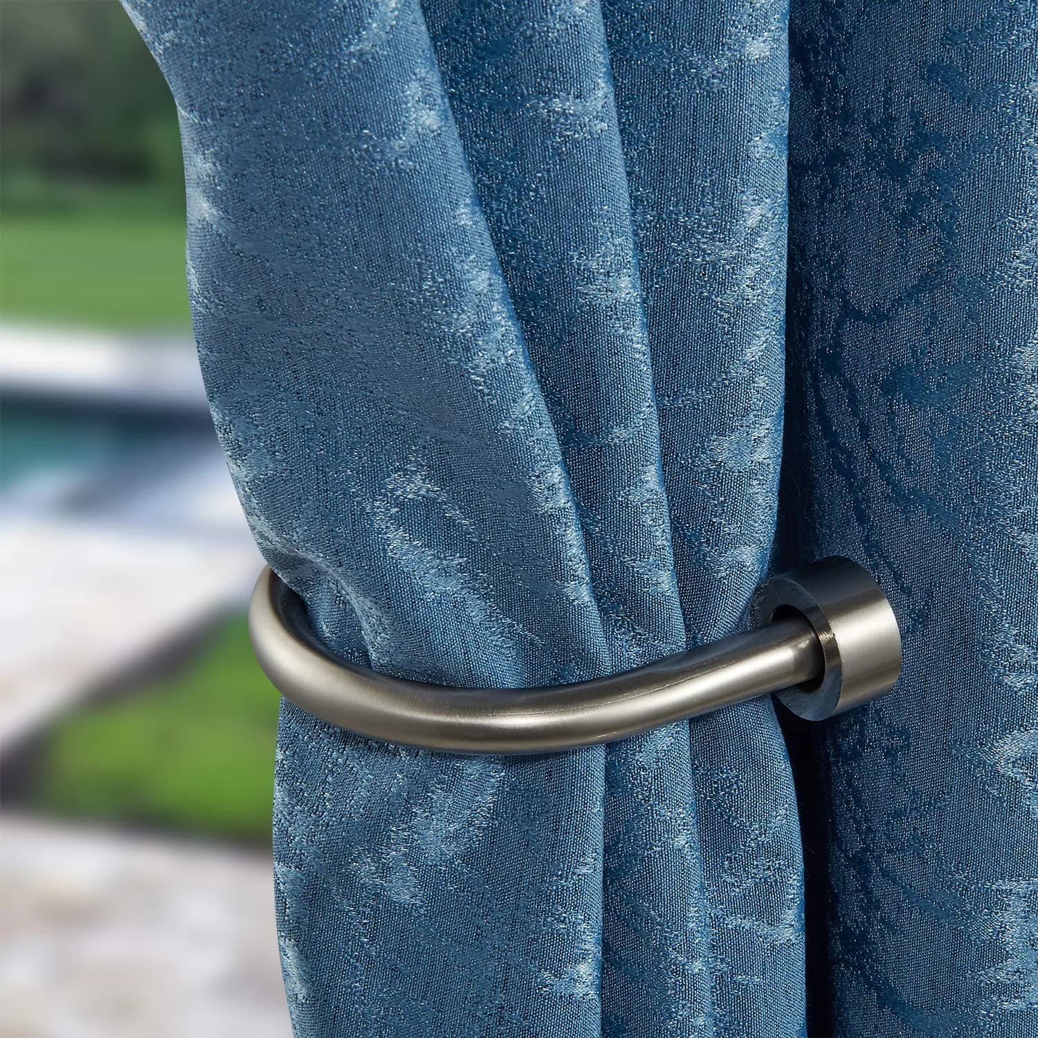 Mayrhyme Satin Nickel Matte Metal Curtain Holdbacks Set of 2 | Rust-Proof Decorative Drapery Holders with Zinc Alloy Cap Finials - main product image