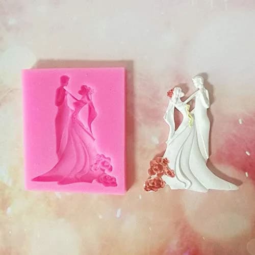 MoldFun Bride and Groom Fondant Mold Set - Tuxedo Wedding Cake Topper Food-Grade Silicone (Pink/Gray) | Non-Stick & Easy Release thumbnail 4