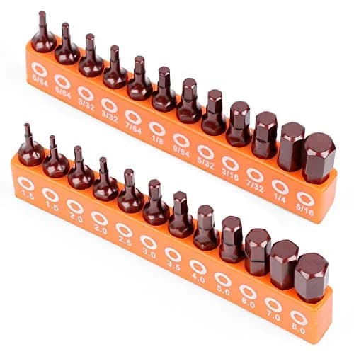 Amartisan 20-Piece Hex Head Allen Wrench Drill Bit Set, Metric & SAE, S2 Steel, Magnetic Tips, 2.3" Long, Storage Box thumbnail 1