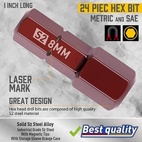 Amartisan 20-Piece Hex Head Allen Wrench Drill Bit Set, Metric & SAE, S2 Steel, Magnetic Tips, 2.3" Long, Storage Box thumbnail 2