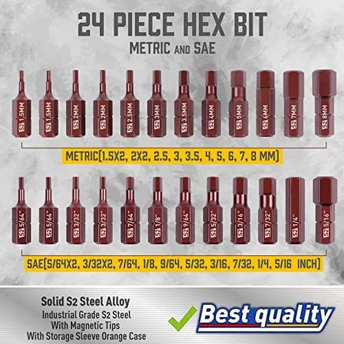Amartisan 20-Piece Hex Head Allen Wrench Drill Bit Set, Metric & SAE, S2 Steel, Magnetic Tips, 2.3" Long, Storage Box thumbnail 3