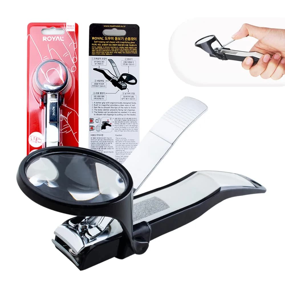 ROYAL Smart Nail Clipper with Catcher & Magnifier, Black - 50g (0.11 lb) | Curved Blades for Effortless Trimming