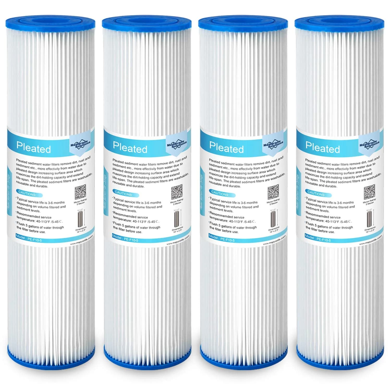 Membrane Solutions 5 Micron 10"x2.5" Pleated Sediment Water Filter | Universal Fit, Efficient Filtration, Washable, 3-Month Service