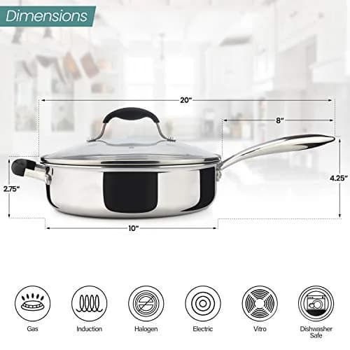 AVACRAFT 3.5 Quart Tri-Ply Stainless Steel Sauté Pan with Lid | Induction Compatible, Oven Safe, Dishwasher Safe thumbnail 2