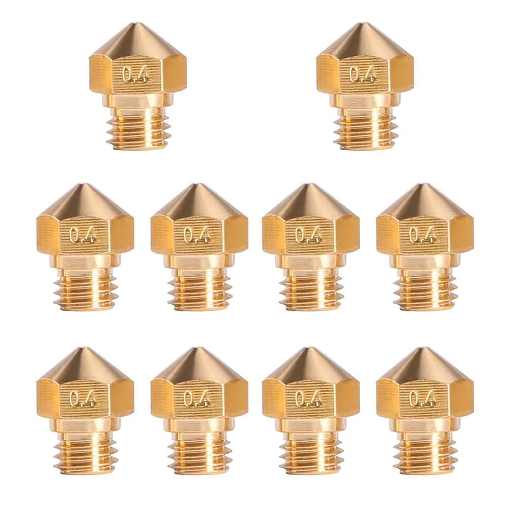 UMLIFE 20PCS 3D Printer Nozzles 0.4mm | Hardened Steel, Stainless & Brass, Compatible with Creality & Makerbot — 10pcs MK10 0.4mm Nozzles