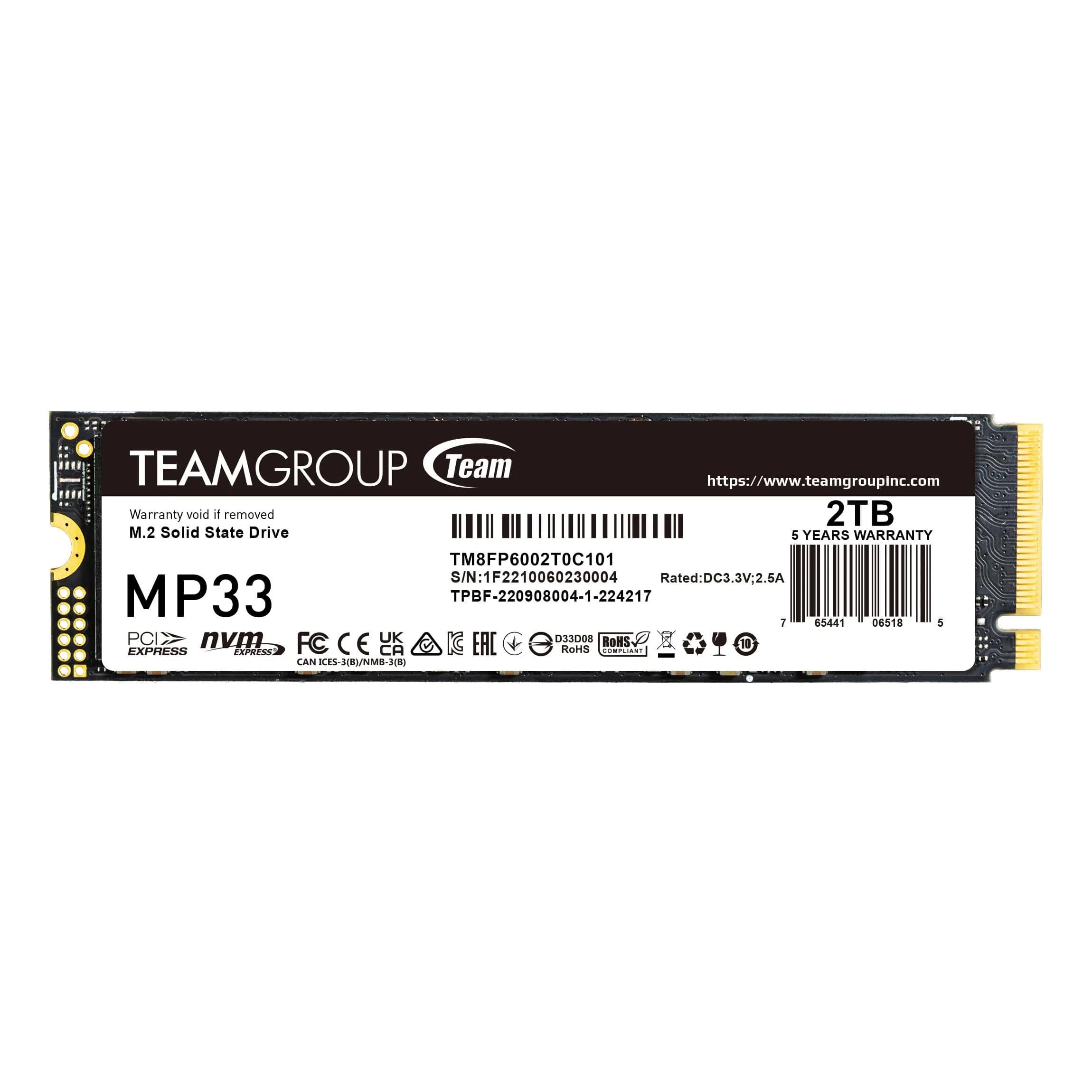 TEAMGROUP MP33 512GB M.2 NVMe SSD | High-Speed PCIe Gen3x4, 1700MB/s Read, 1400MB/s Write, 5-Year Warranty — Gen3x4 Read 1,800MB/s / 2TB