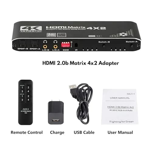 Anber-Tech HDMI Matrix 4x2 Switcher Splitter 4K@60Hz HDR 3D | 4K HDR HDMI 2.0b HDCP 2.2 thumbnail 6