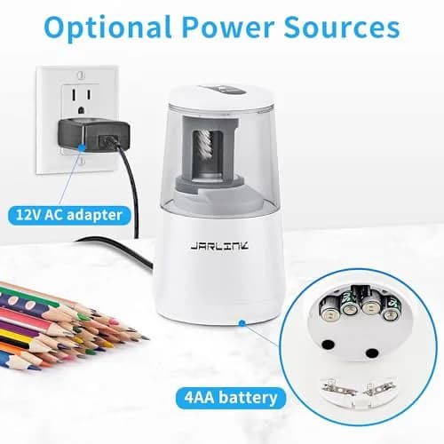 JARLINK Electric Pencil Sharpener Heavy Duty Helical Blade Auto Stop 16.2 cm (5.2" x 3.2" x 3.2") | Sharpens Pencils in 5-10 Seconds thumbnail 5