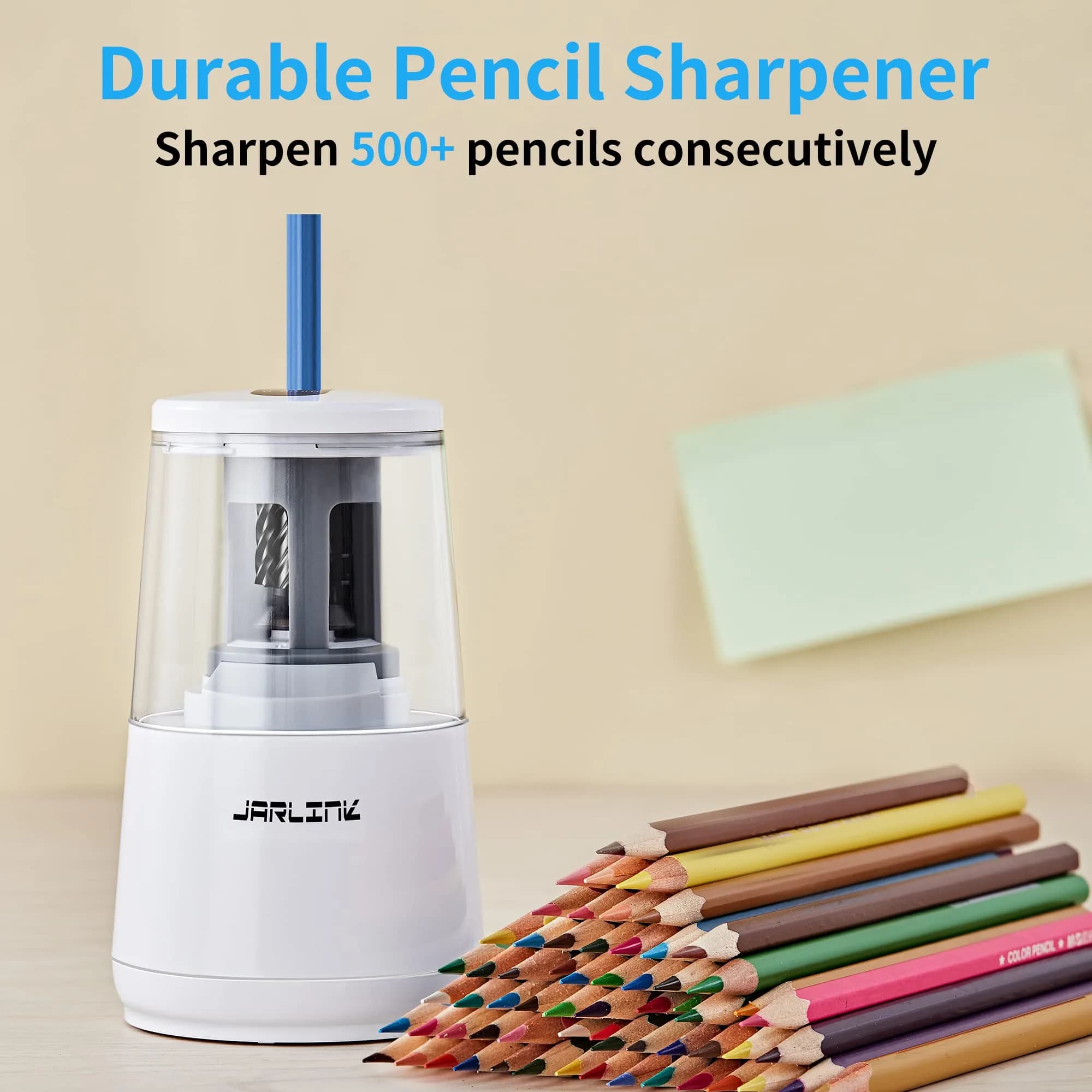 JARLINK Electric Pencil Sharpener Heavy Duty Helical Blade Auto Stop 16.2 cm (5.2" x 3.2" x 3.2") | Sharpens Pencils in 5-10 Seconds - view 6