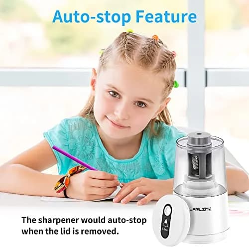 JARLINK Electric Pencil Sharpener Heavy Duty Helical Blade Auto Stop 16.2 cm (5.2" x 3.2" x 3.2") | Sharpens Pencils in 5-10 Seconds thumbnail 9