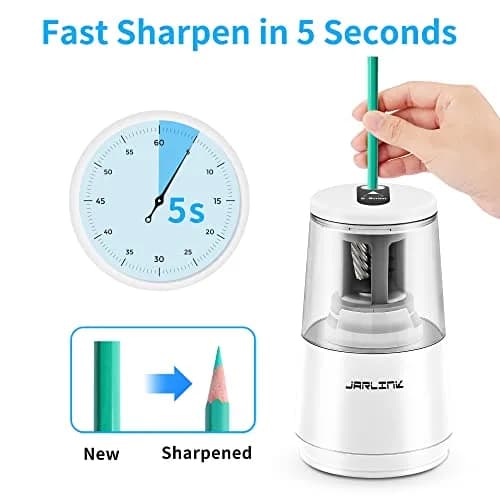 JARLINK Electric Pencil Sharpener Heavy Duty Helical Blade Auto Stop 16.2 cm (5.2" x 3.2" x 3.2") | Sharpens Pencils in 5-10 Seconds thumbnail 2