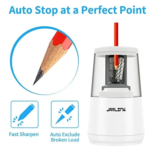 JARLINK Electric Pencil Sharpener Heavy Duty Helical Blade Auto Stop 16.2 cm (5.2" x 3.2" x 3.2") | Sharpens Pencils in 5-10 Seconds thumbnail 3