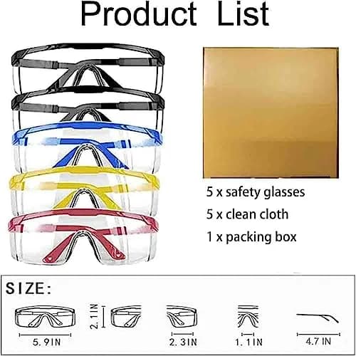 mozeeda 5-Pack Safety Glasses Goggles with Anti-Fog & Anti-Scratch Lenses | Clear Vision for Men & Women thumbnail 9