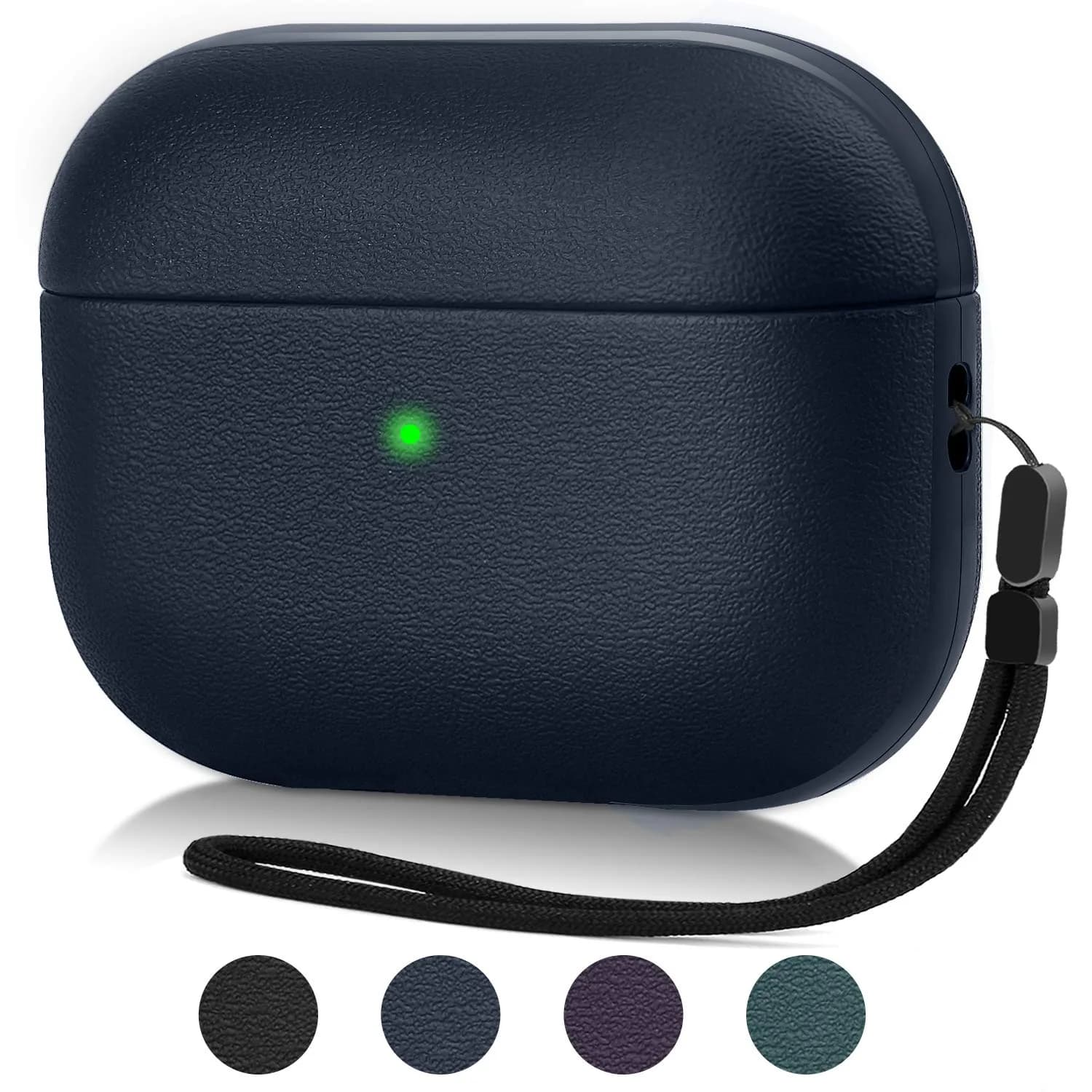 JIELIELE Leather Texture Full-Body Protective Case for Airpods Pro | Wireless Charging & Front LED Visible (Navy Blue) — C-Navy Blue