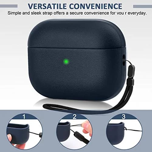 JIELIELE Leather Texture Full-Body Protective Case for Airpods Pro | Wireless Charging & Front LED Visible (Navy Blue) thumbnail 5