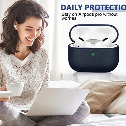 JIELIELE Leather Texture Full-Body Protective Case for Airpods Pro | Wireless Charging & Front LED Visible (Navy Blue) thumbnail 6