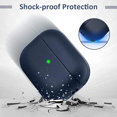 JIELIELE Leather Texture Full-Body Protective Case for Airpods Pro | Wireless Charging & Front LED Visible (Navy Blue) thumbnail 2
