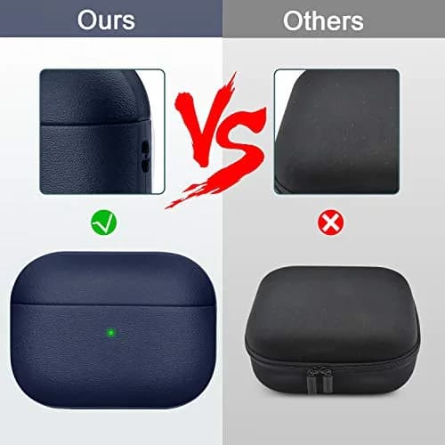 JIELIELE Leather Texture Full-Body Protective Case for Airpods Pro | Wireless Charging & Front LED Visible (Navy Blue) thumbnail 3