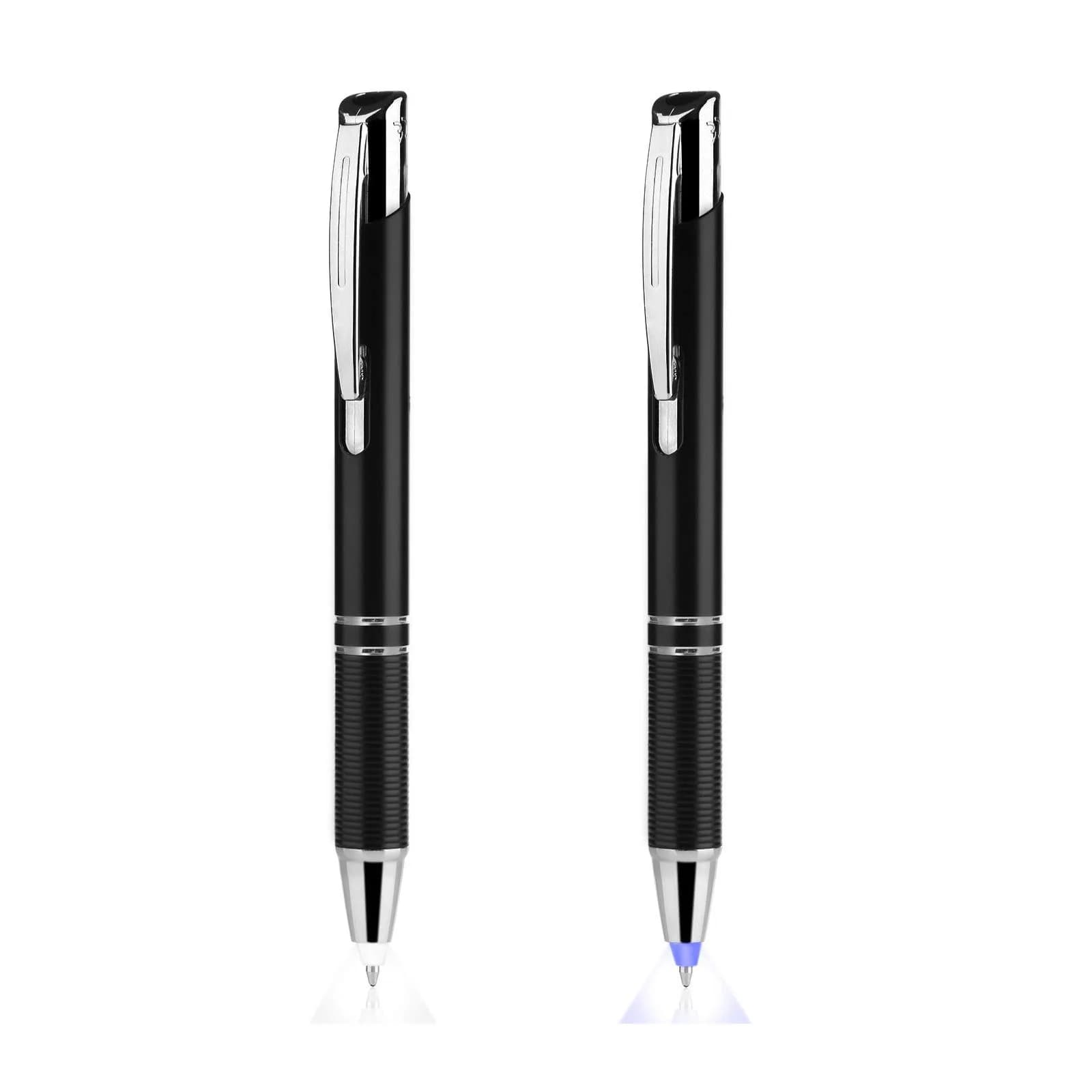 Penyeah Pen with Light, Flashlight LED Tip, 2 Pack, White+Blue | Illuminates in Dark, Ideal for Night Writers