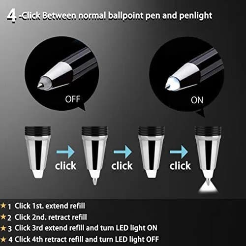 Penyeah Pen with Light, Flashlight LED Tip, 2 Pack, White+Blue | Illuminates in Dark, Ideal for Night Writers thumbnail 4