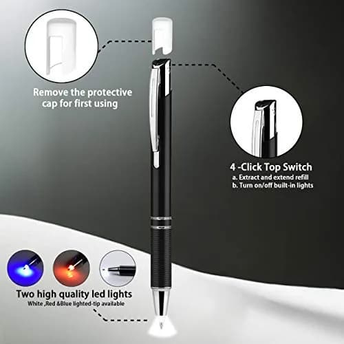 Penyeah Pen with Light, Flashlight LED Tip, 2 Pack, White+Blue | Illuminates in Dark, Ideal for Night Writers thumbnail 6