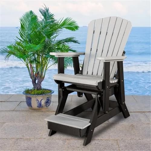 American Furniture Classics Fan Back Balcony Glider, Light Gray | Outdoor Resin Chair with Elevated Seating thumbnail 2