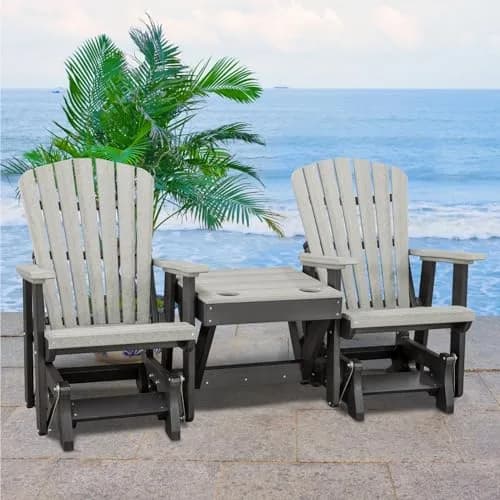 American Furniture Classics Double Center Table Glider Light Gray | Amish Crafted Outdoor Seating thumbnail 2