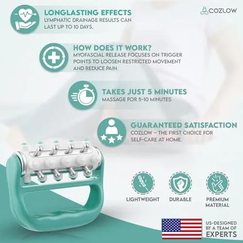 COZLOW MyoRelease Lymphatic Drainage Massager Green Handheld Roller | Targets Cellulite & Muscle Tension thumbnail 5