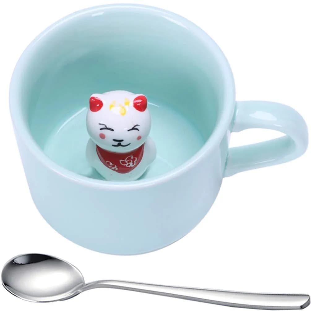 Ponerine Fortune Cat Coffee Mug 237ml (8 Fl Oz) | Hidden Animal Surprise Inside — Fortune Cat