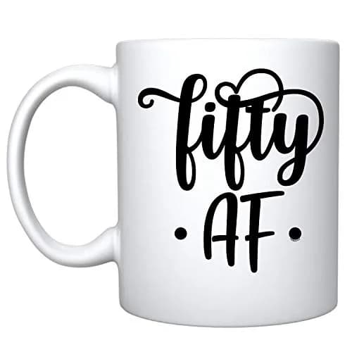 Veracco Fifty AF 50 Years Old Ceramic Coffee Mug | Funny Birthday Gift for Him Her Fifty and Fabulous 310ml (11oz) thumbnail 1