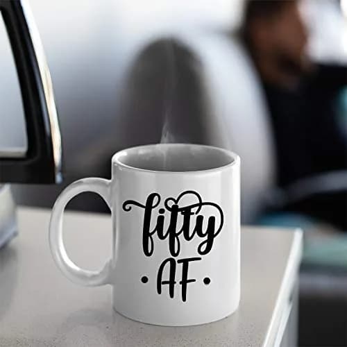 Veracco Fifty AF 50 Years Old Ceramic Coffee Mug | Funny Birthday Gift for Him Her Fifty and Fabulous 310ml (11oz) thumbnail 4