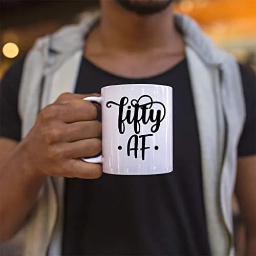 Veracco Fifty AF 50 Years Old Ceramic Coffee Mug | Funny Birthday Gift for Him Her Fifty and Fabulous 310ml (11oz) thumbnail 5