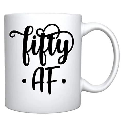 Veracco Fifty AF 50 Years Old Ceramic Coffee Mug | Funny Birthday Gift for Him Her Fifty and Fabulous 310ml (11oz) thumbnail 2
