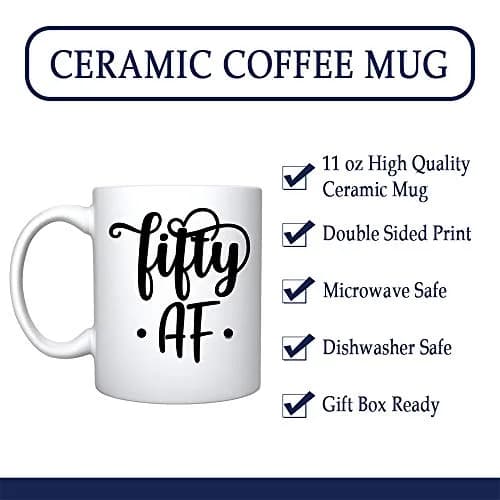 Veracco Fifty AF 50 Years Old Ceramic Coffee Mug | Funny Birthday Gift for Him Her Fifty and Fabulous 310ml (11oz) thumbnail 3