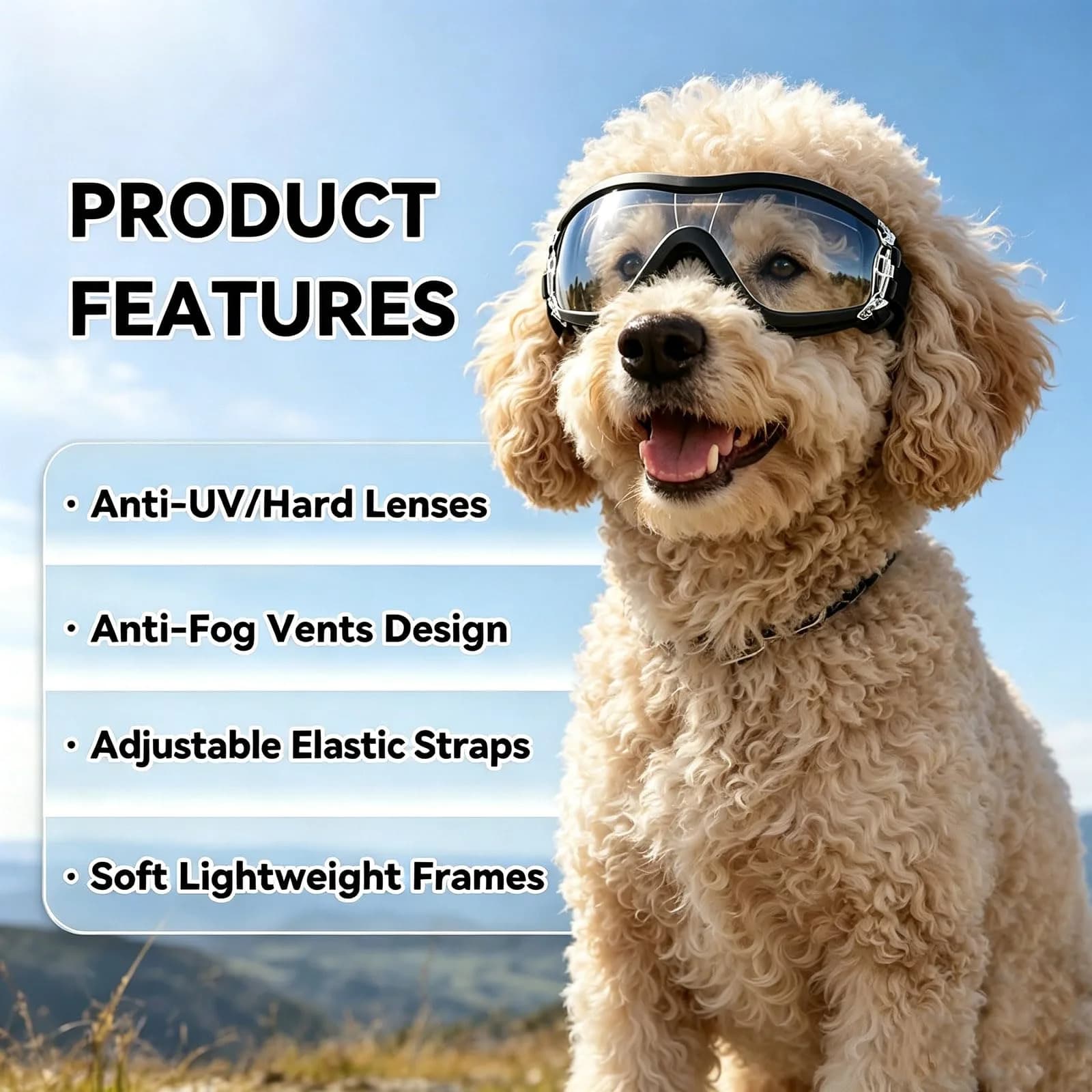 NAMSAN Clear Dog Goggles for Medium to Large Dogs | UV Protection Driving Glasses with Adjustable Straps - view 3