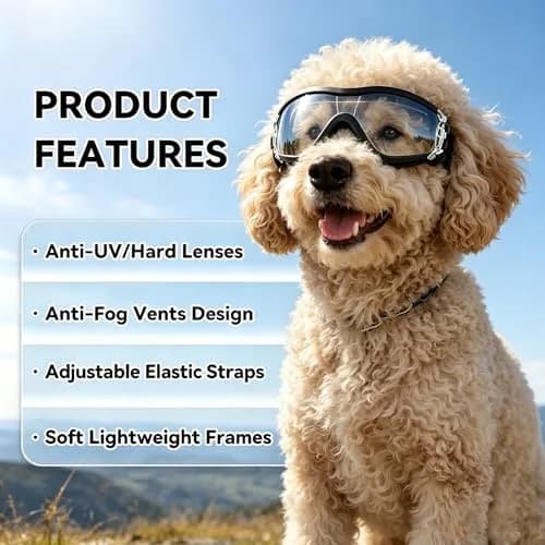 NAMSAN Clear Dog Goggles for Medium to Large Dogs | UV Protection Driving Glasses with Adjustable Straps thumbnail 3