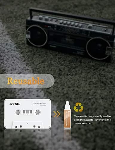 Arsvita Cassette Head Cleaner Kit with Cleaning Solution | Reusable Tape Cleaner for Home/Car Players thumbnail 5