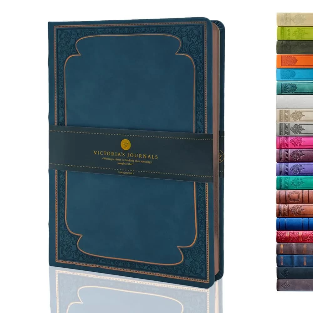 VICTORIA'S JOURNALS Leatherette Vintage Journal Hard Cover 5.7'' x 8.1'' | Ruled, 256 Pages, Dark Blue — Matte Dark Blue