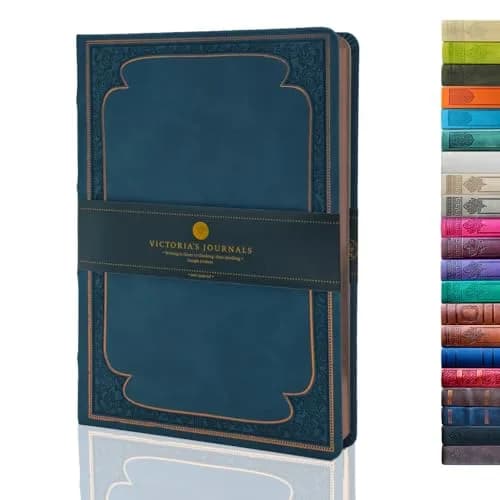 VICTORIA'S JOURNALS Leatherette Vintage Journal Hard Cover 5.7'' x 8.1'' | Ruled, 256 Pages, Dark Blue thumbnail 1