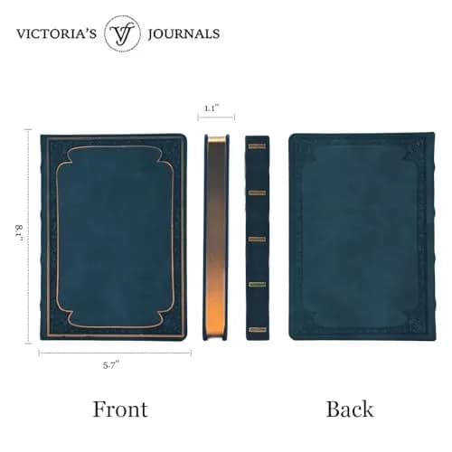 VICTORIA'S JOURNALS Leatherette Vintage Journal Hard Cover 5.7'' x 8.1'' | Ruled, 256 Pages, Dark Blue thumbnail 2