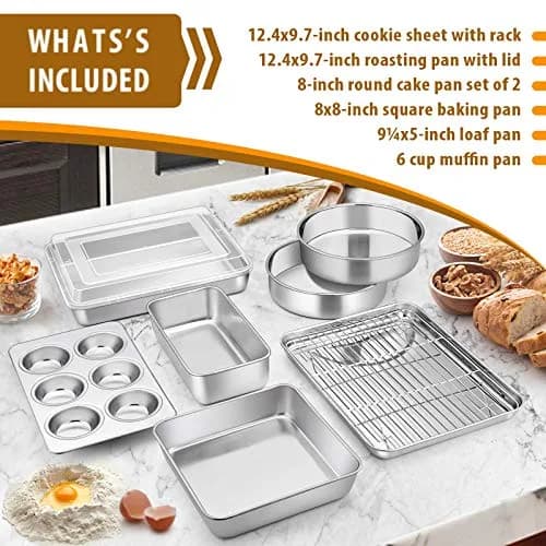 E-far Stainless Steel Bakeware Set 9-Piece | Durable, Dishwasher Safe & Versatile (70-120 chars) thumbnail 2