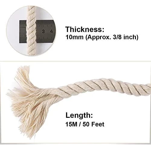 Tenn Well 10mm x 15m (50ft) Beige Triple Twist Cotton Macrame Rope | Strong & Soft for Crafts thumbnail 3
