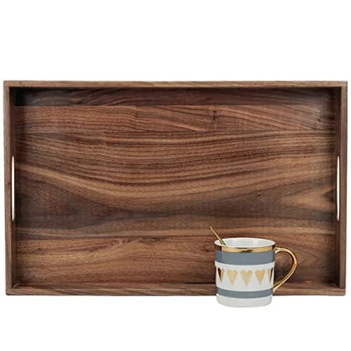 MAGIGO 20"x 12.5" Walnut Wood Rectangle Ottoman Serving Tray with Handles | Classic Vintage Design for Home Decor thumbnail 1