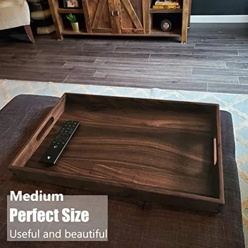 MAGIGO 20"x 12.5" Walnut Wood Rectangle Ottoman Serving Tray with Handles | Classic Vintage Design for Home Decor thumbnail 6